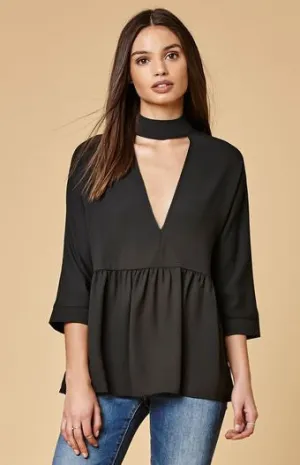 BLACK NECK BAND PEPLUM TOP