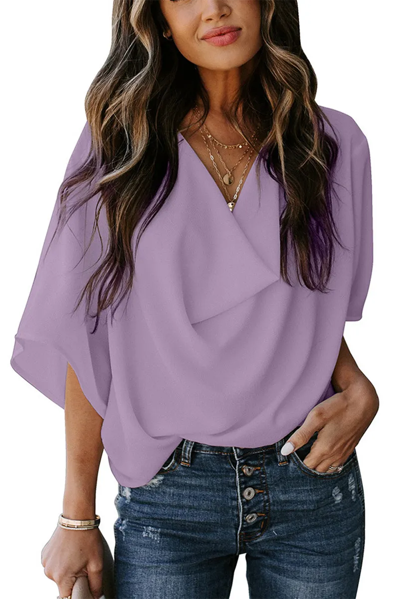 Casual Solid Flounce V Neck T-Shirts（7 colors）