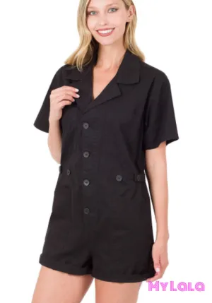 Cotton Button Up Romper (Black)