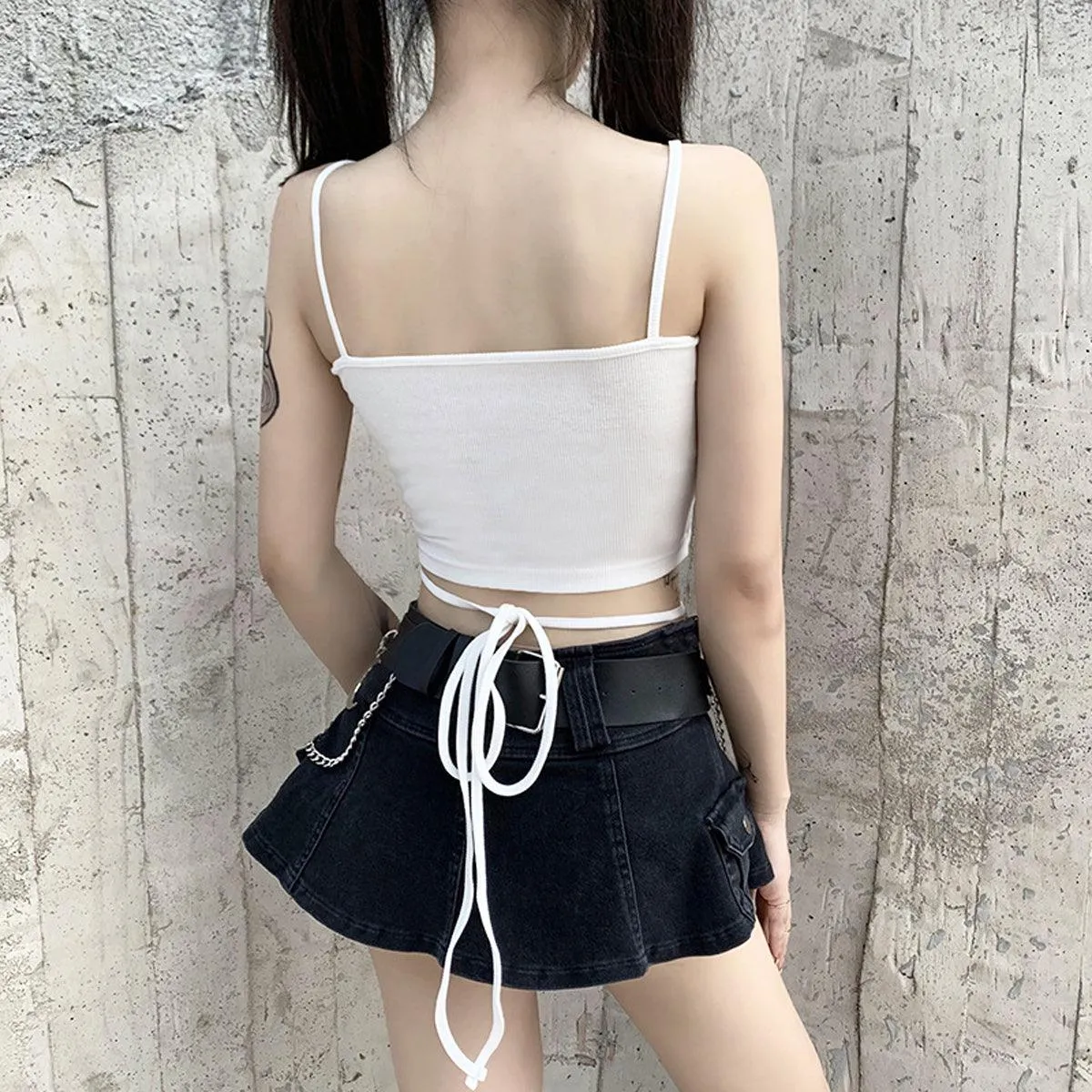 Crescent Moon Rose Black Crop Top