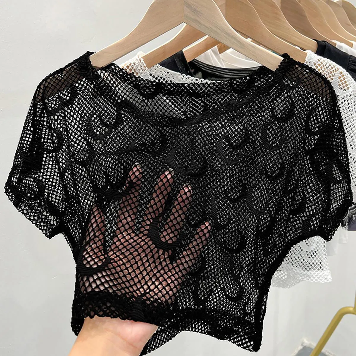 Crescent Moon Small Fishnet Crop Top
