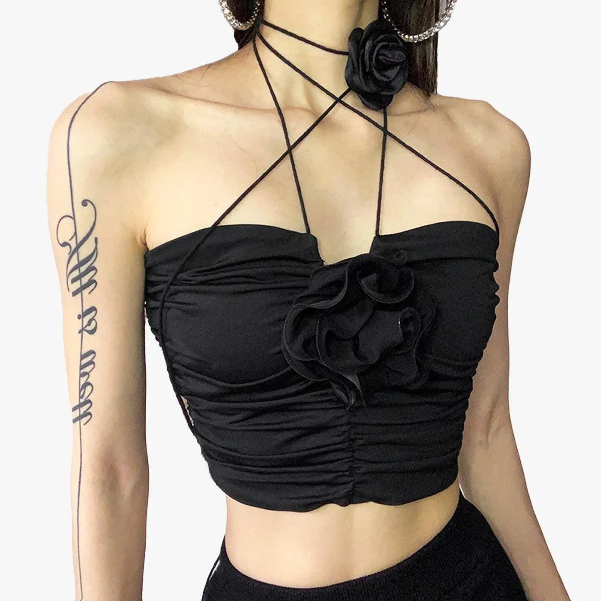 Deadly Black Roses Tube Crop Top