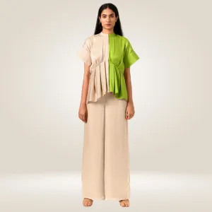 Ecru Green Half Half Blouse | Bemberg Modal Silk | Subtle Sophistication