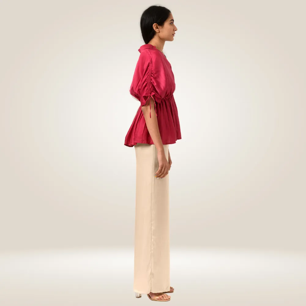 Ecru Wine Half Blouse | Bemberg Modal Silk | Sleek Style