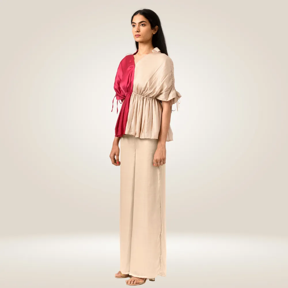 Ecru Wine Half Blouse | Bemberg Modal Silk | Sleek Style