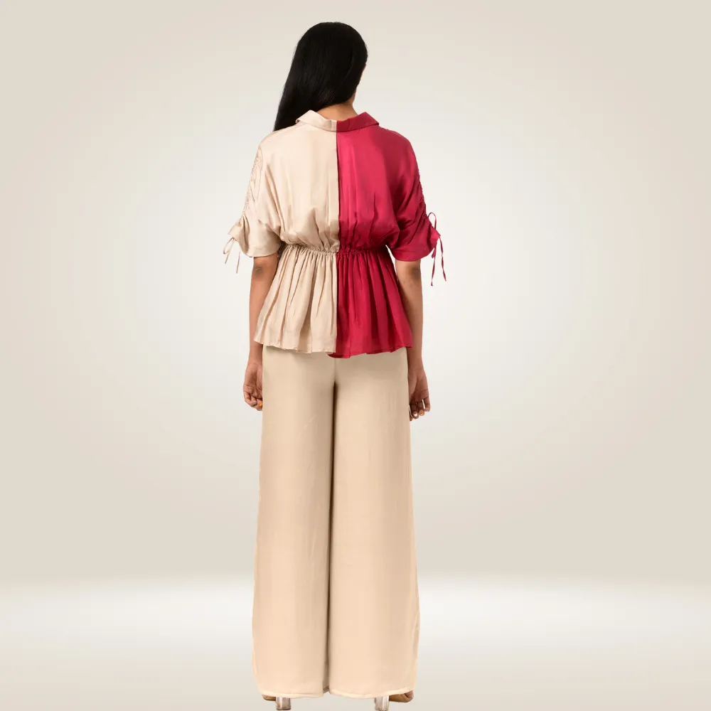 Ecru Wine Half Blouse | Bemberg Modal Silk | Sleek Style