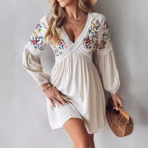 Embroidered V-Neck Casual Dress for Women – Chic & Trendy Skirt Style