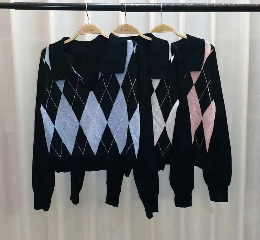 Joskaa Back To College Autumn 2024 Knitted Jumper Sweater V-neck Pullover New Fashion Sweater College Style Sweaters Bottoms Clothes Pull Femme 16474