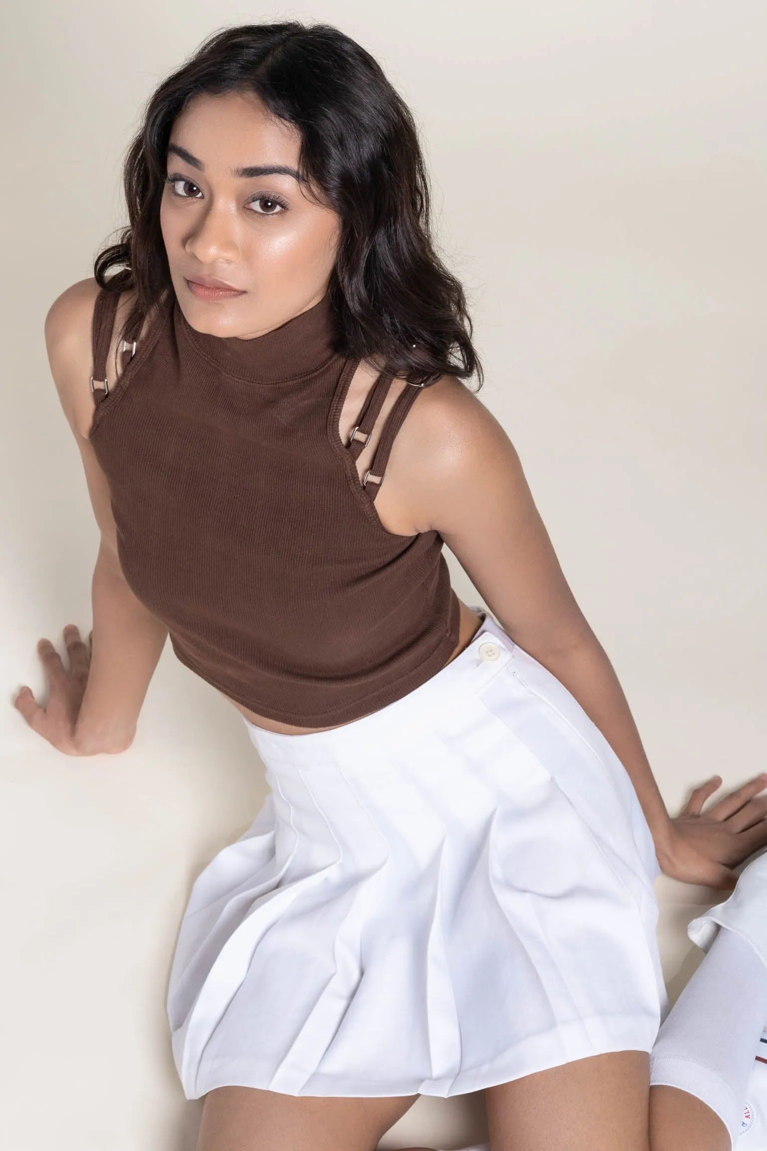 Mock neck rib top