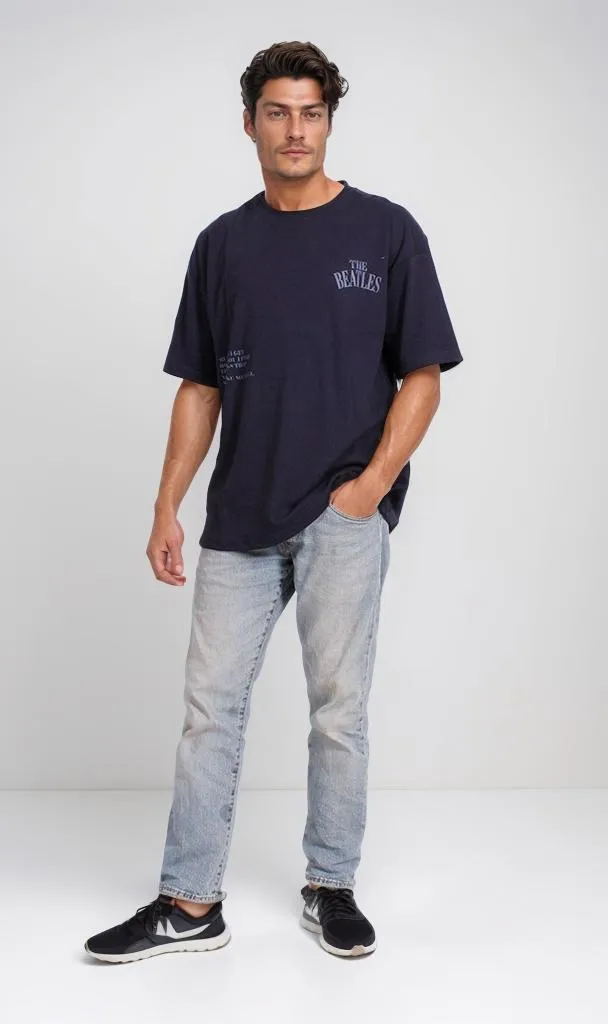 R204831 - Beatles Graphic Oversized T-Shirt  Navy Blue